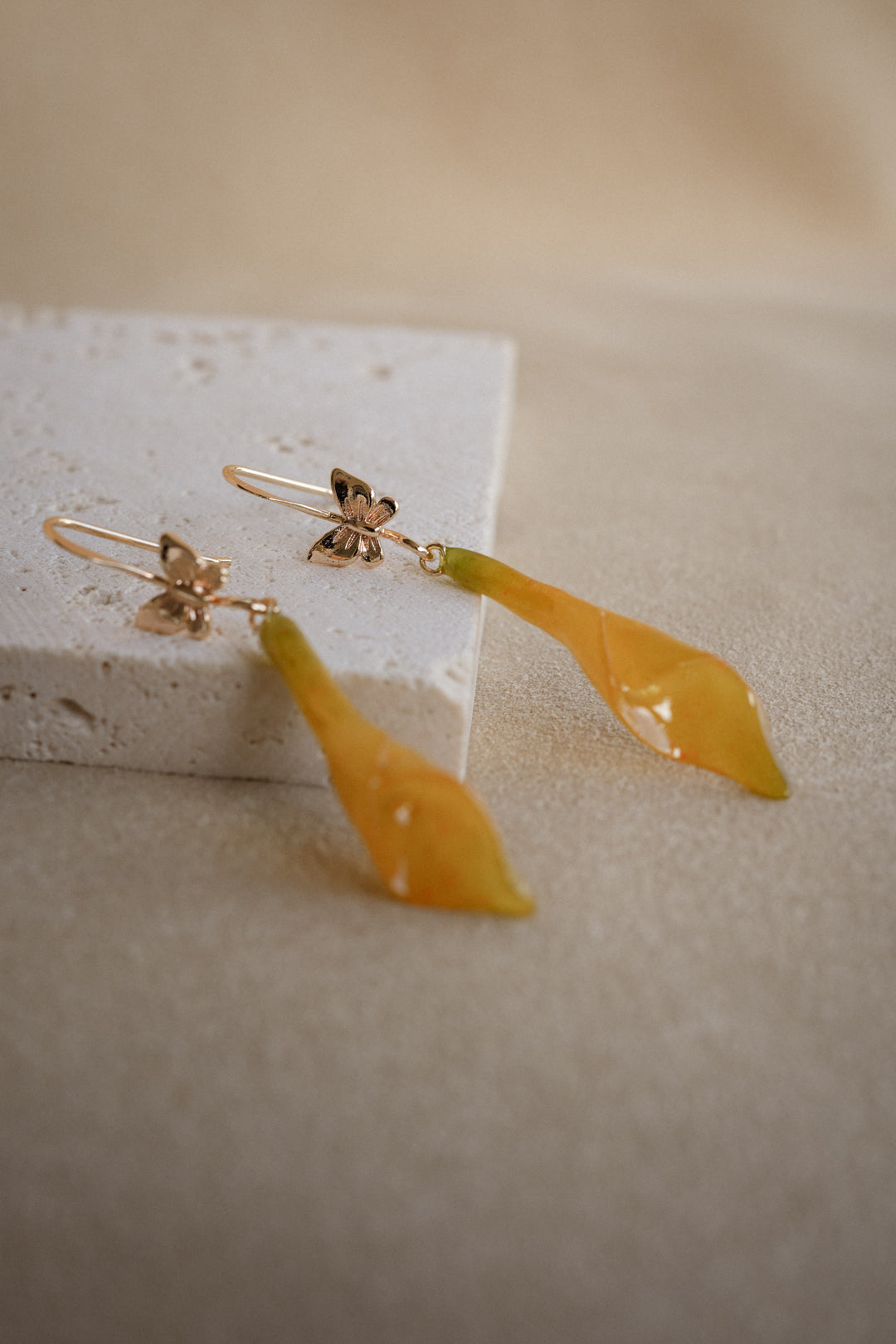 "Glass" Butterfly Calla Lily in Buttercup Earrings