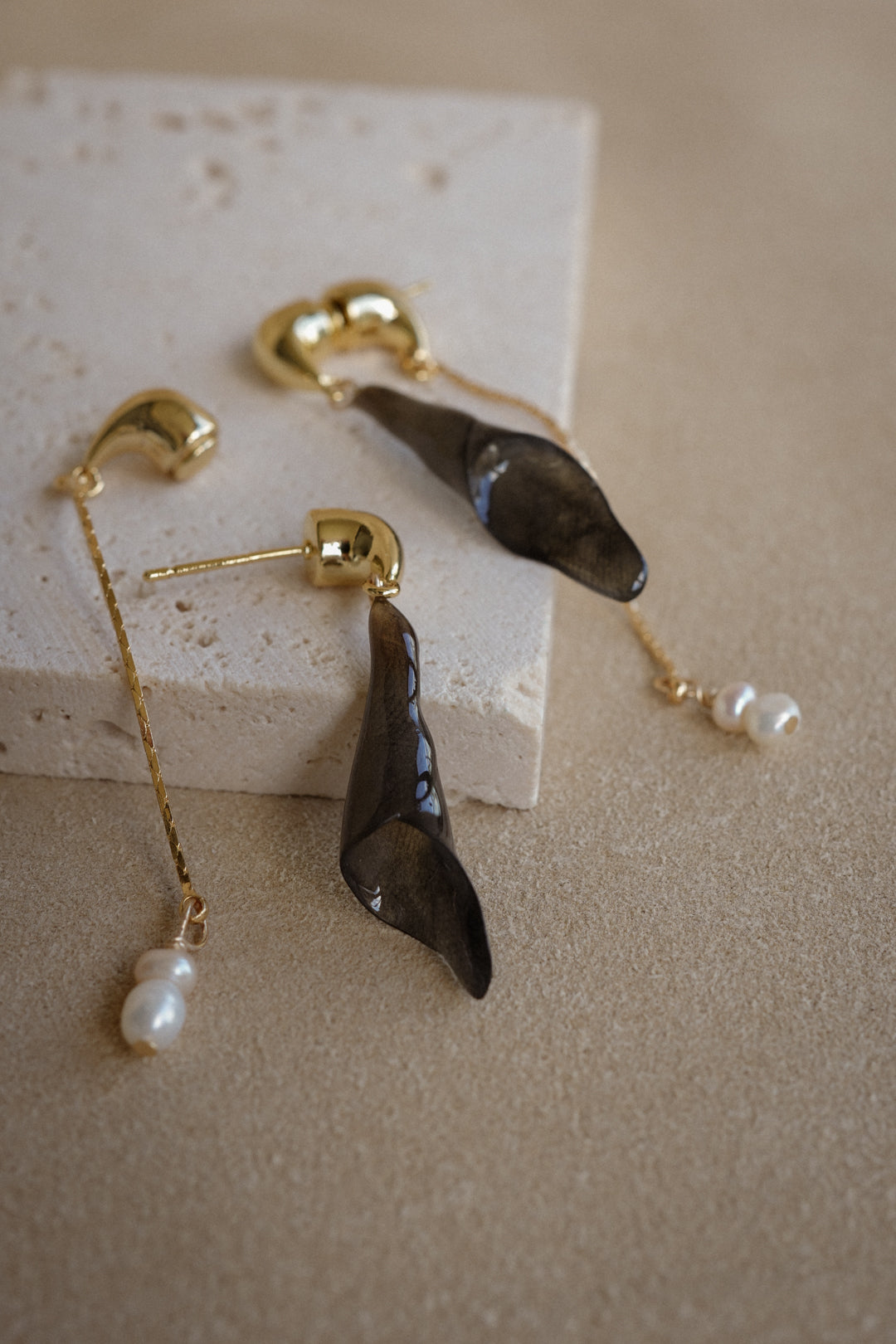 "Glass" Calla Lilies in Obsidian Dual-Dangle Earrings