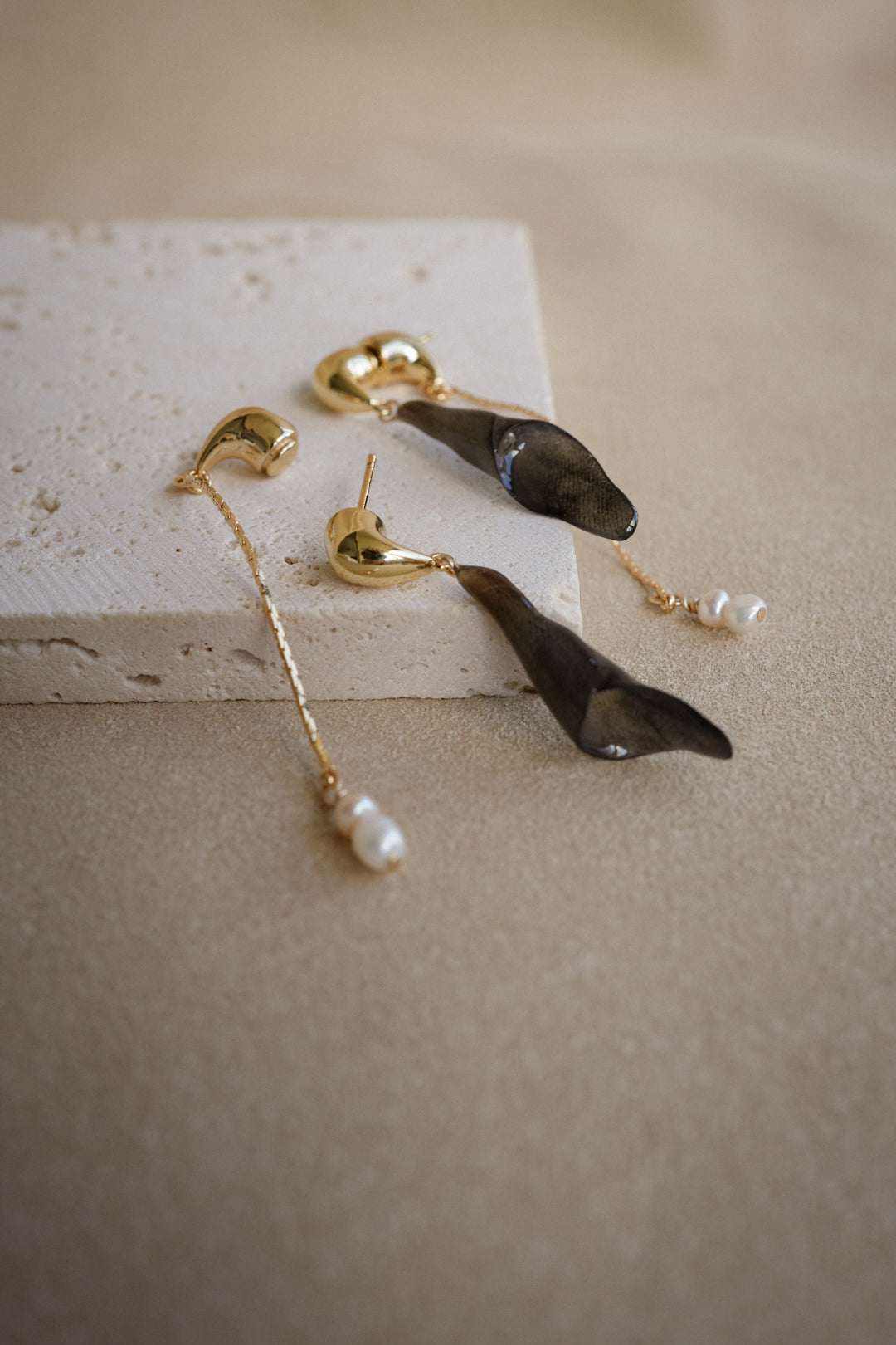 "Glass" Calla Lilies in Obsidian Dual-Dangle Earrings