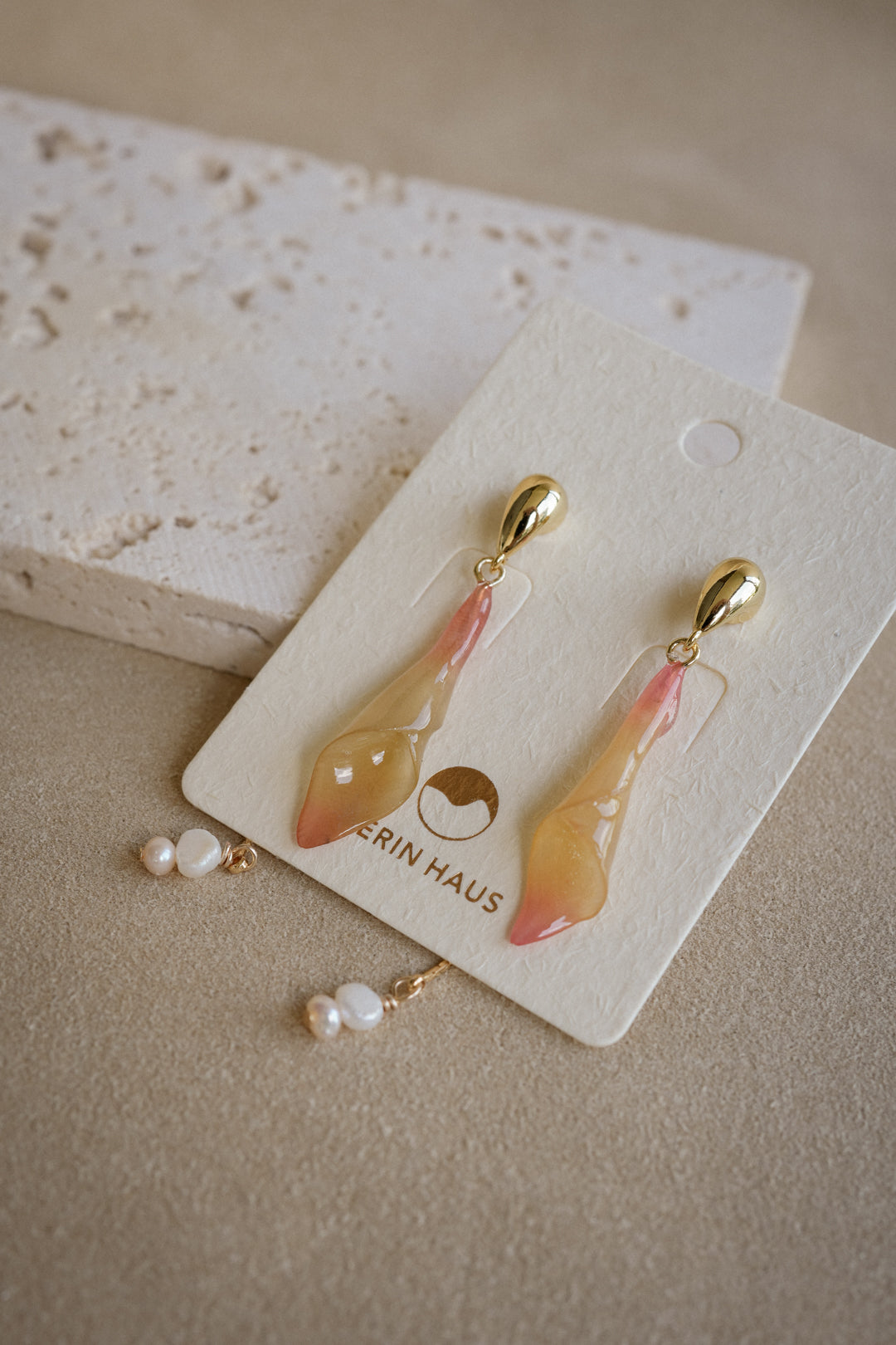 "Glass" Calla Lilies in Peach Sorbet Earrings