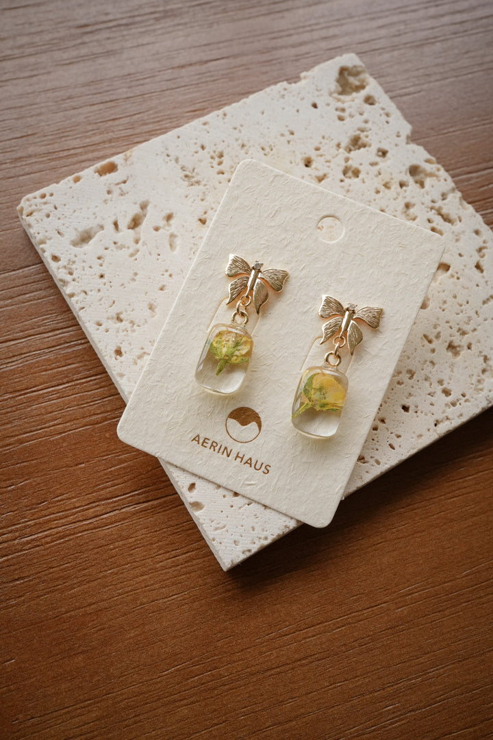 Butterfly Oblong Canary Rose Dangles