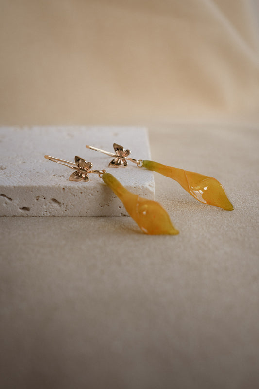 "Glass" Butterfly Calla Lily in Buttercup Earrings