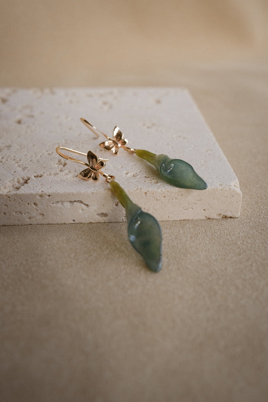 "Glass" Butterfly Calla Lily in Blue Lagoon Earrings