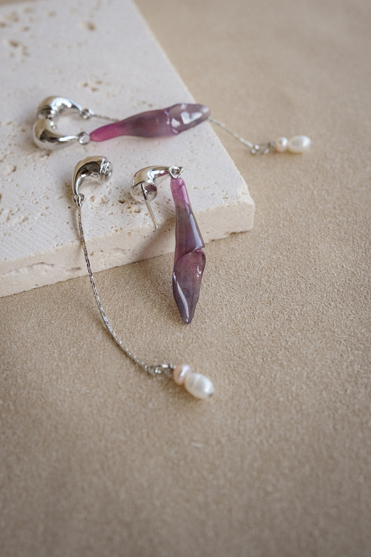 "Glass" Calla Lilies in Purple Rain Dual-Dangle Earrings