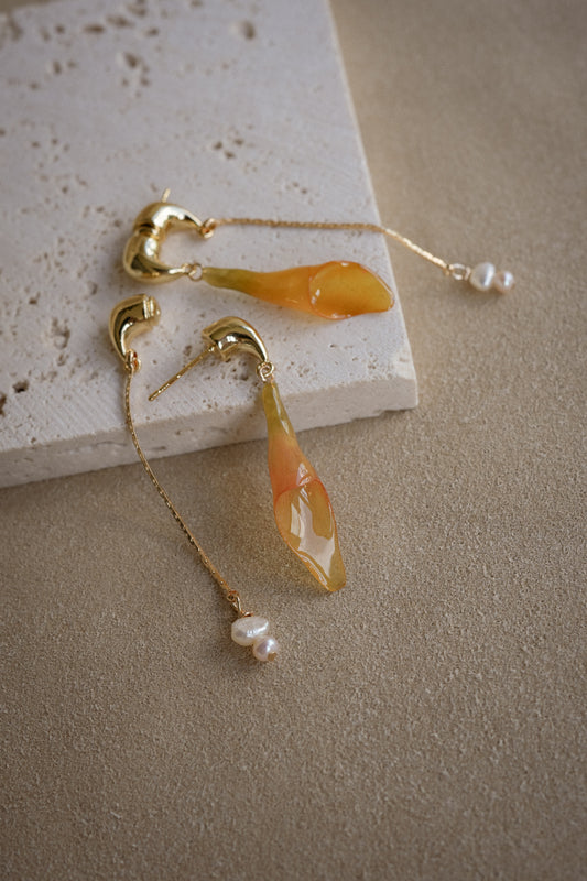 "Glass" Calla Lilies in Harvest Moon Dual-Dangle Earrings