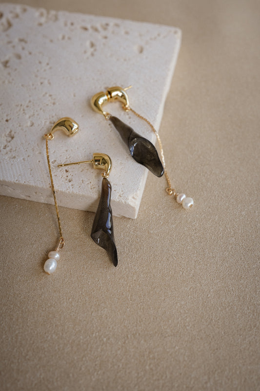 "Glass" Calla Lilies in Obsidian Dual-Dangle Earrings