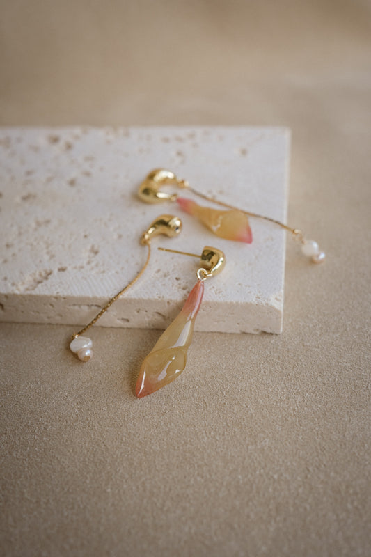 "Glass" Calla Lilies in Peach Sorbet Earrings