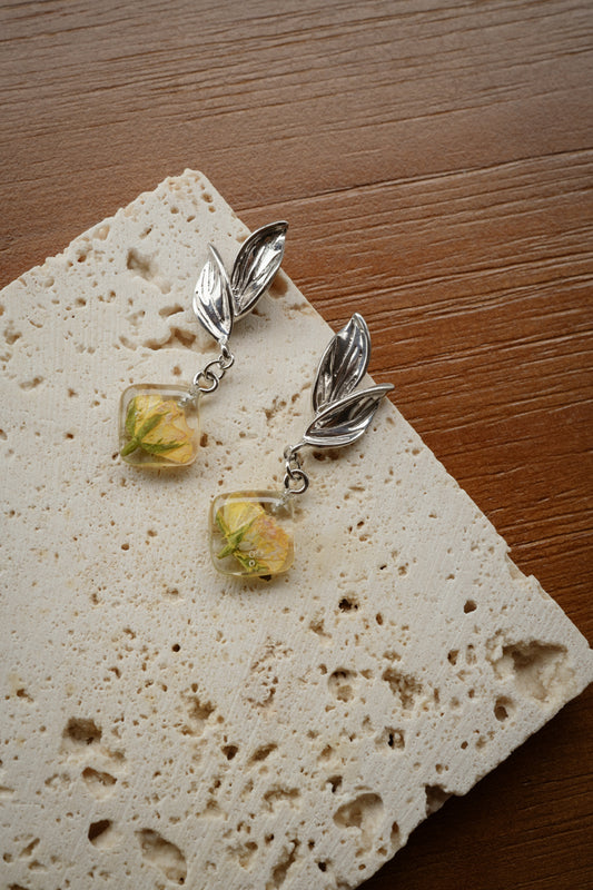 Leafy Canary Rose Dangles