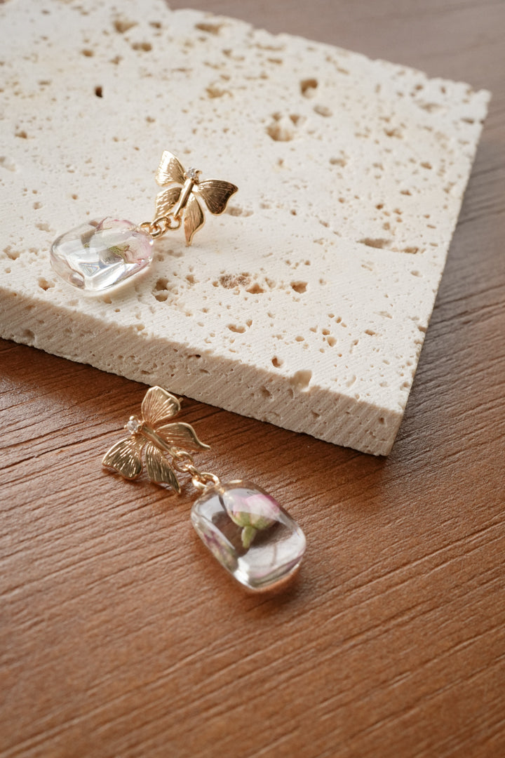 Butterfly Blush Rose Dangles