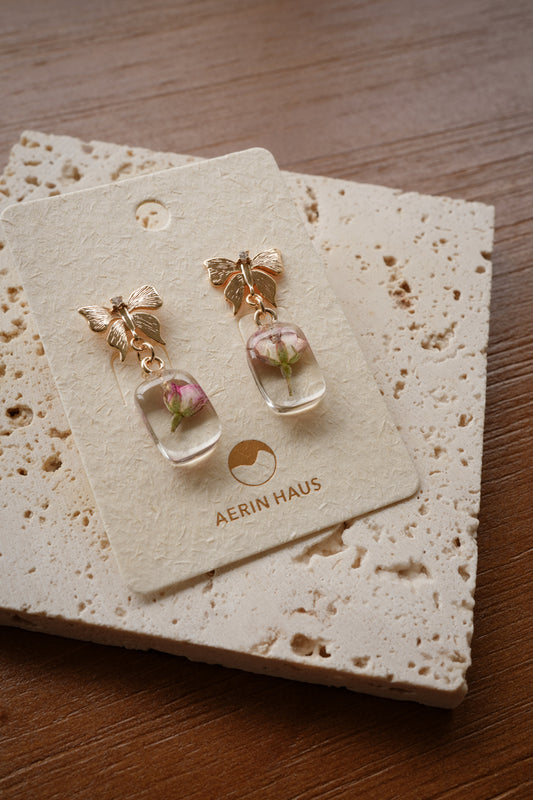 Butterfly Blush Rose Dangles