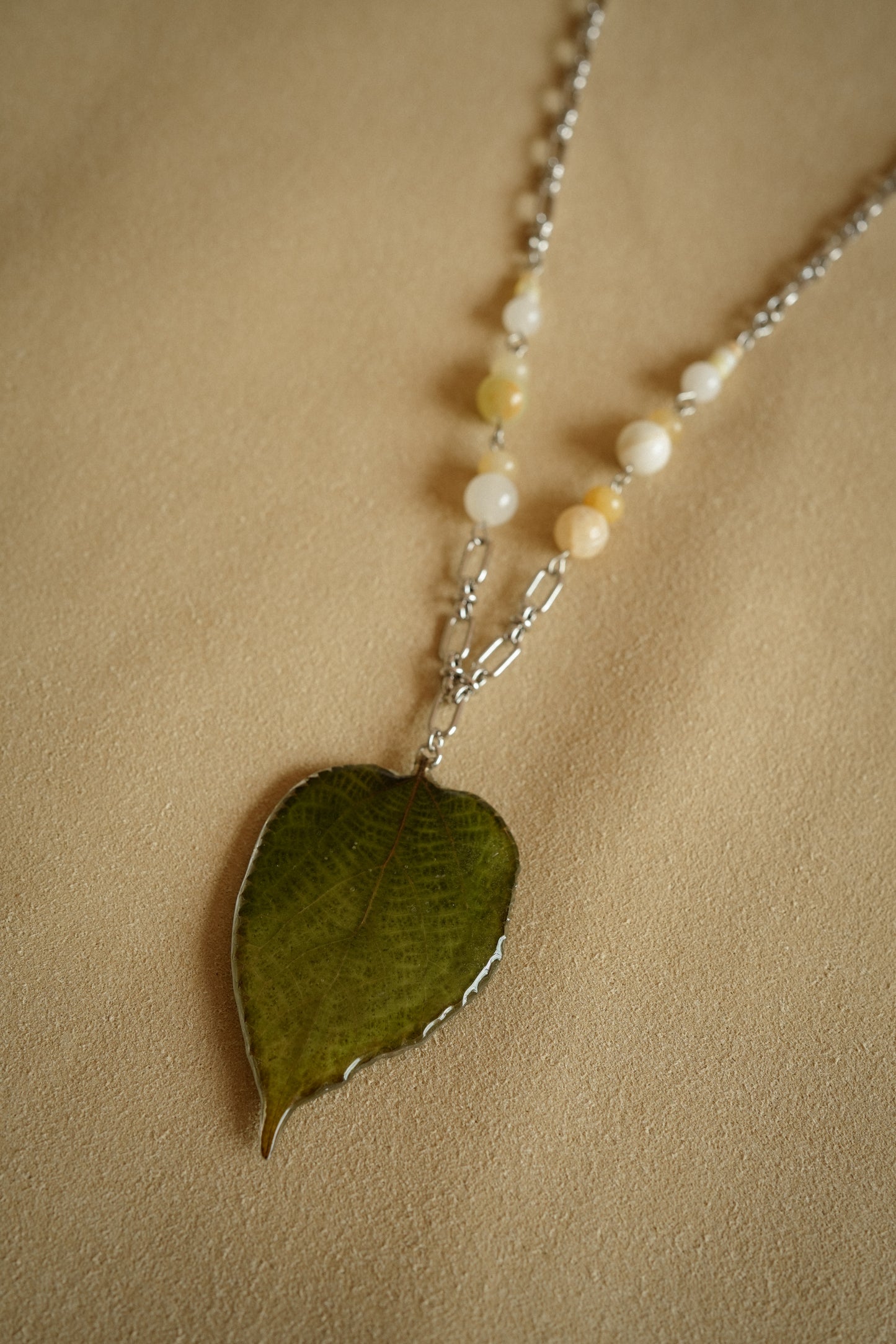 Sage Toothed Leaf Beaded Necklace