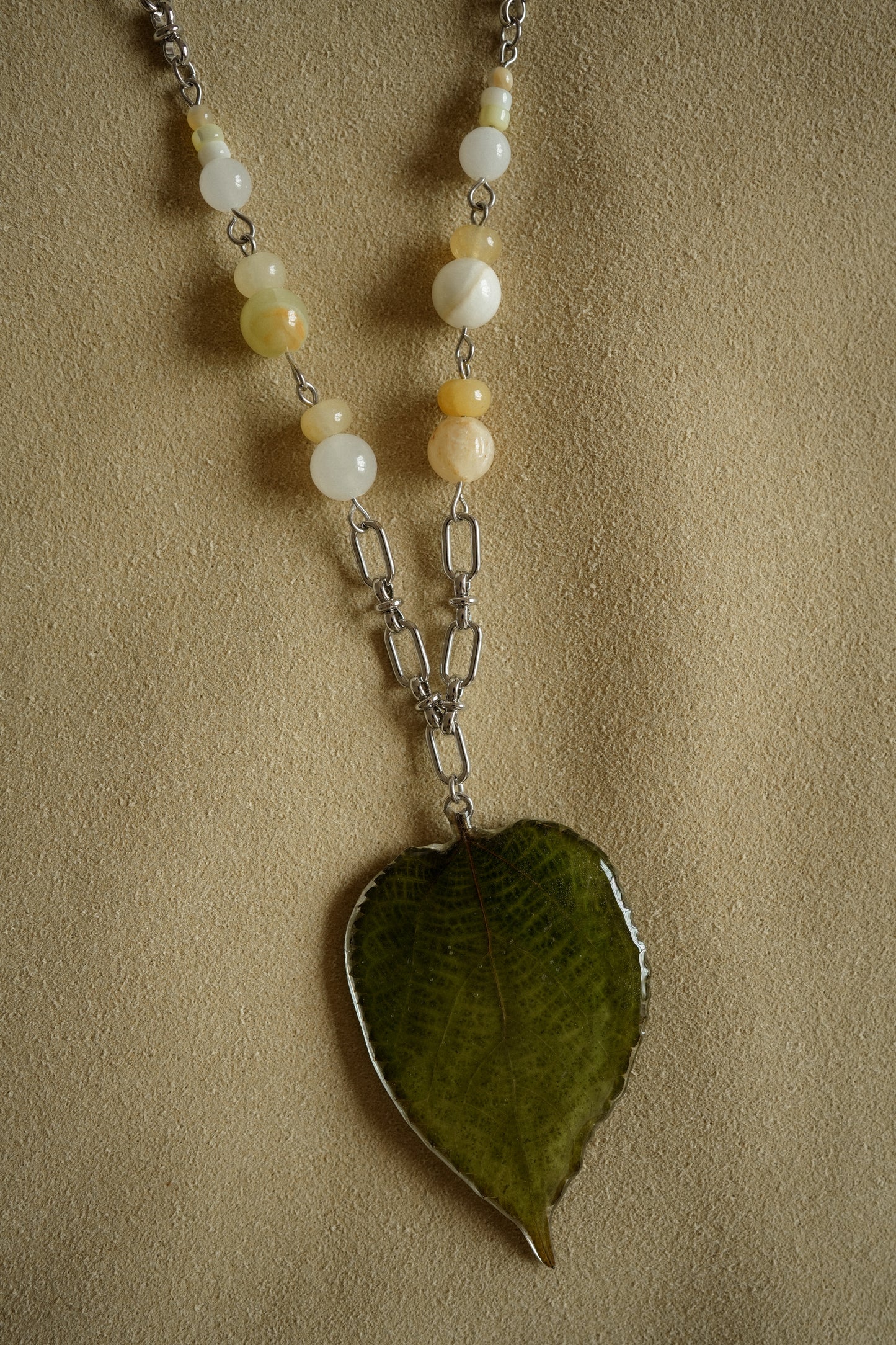 Sage Toothed Leaf Beaded Necklace