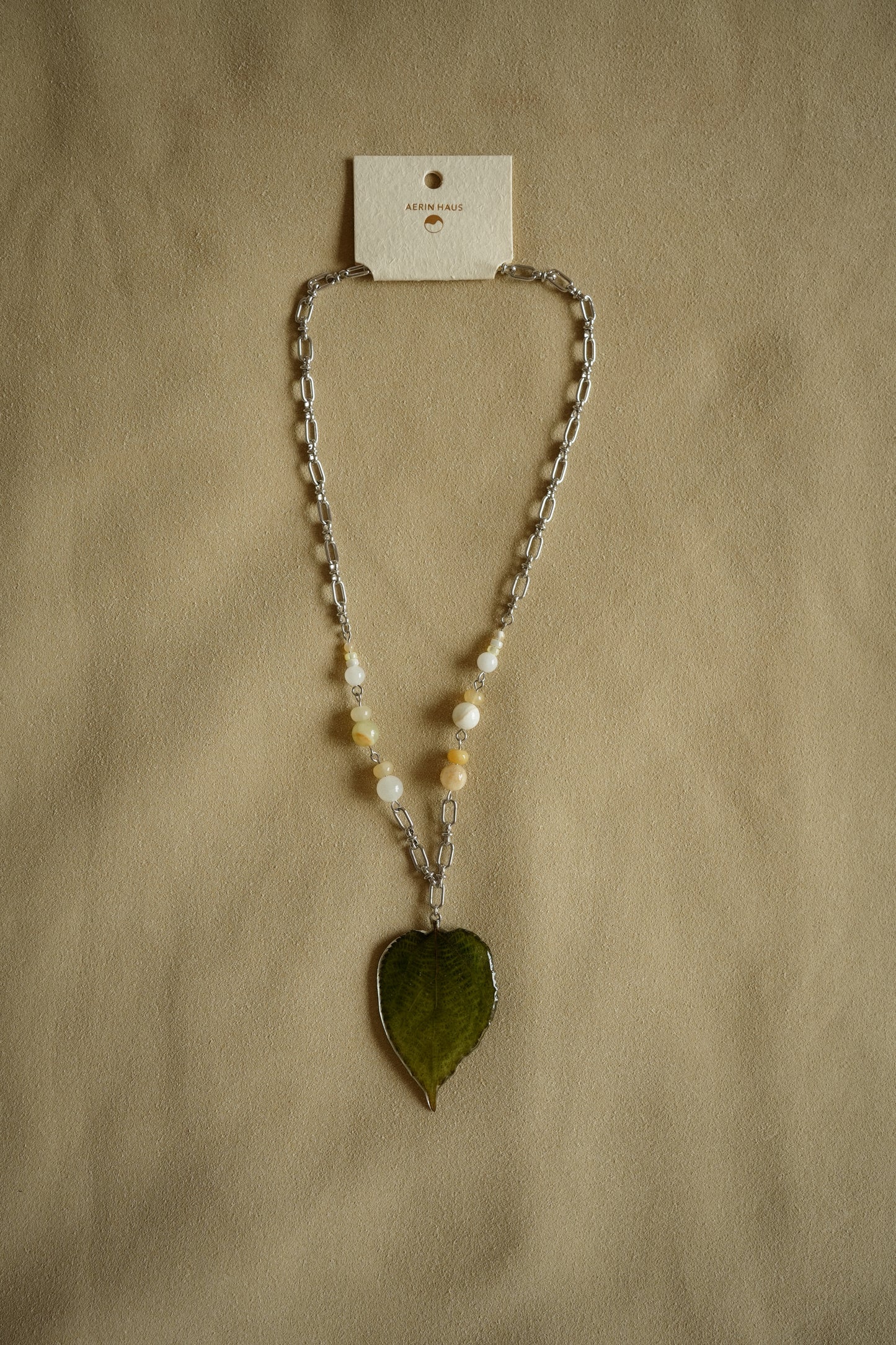 Sage Toothed Leaf Beaded Necklace