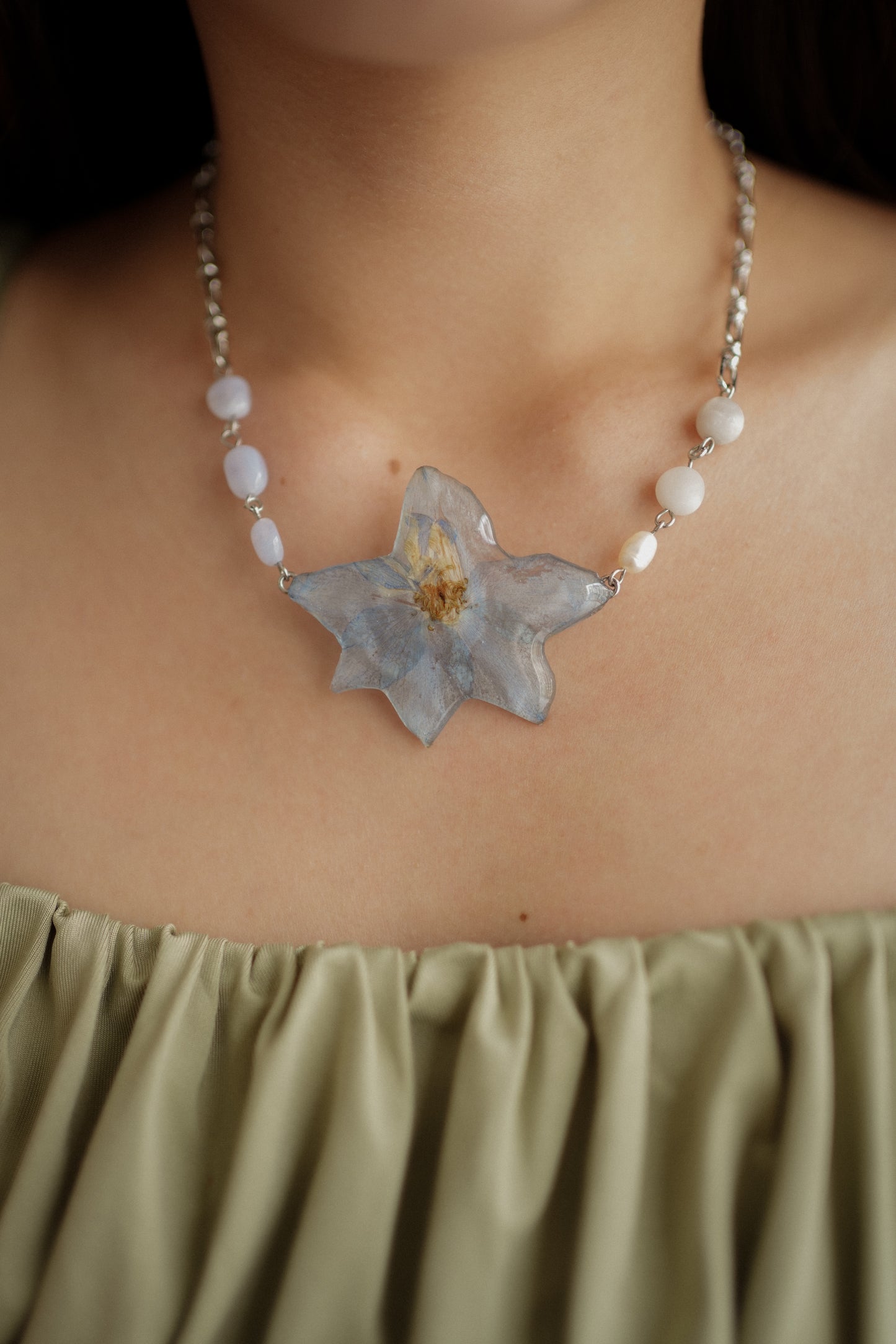 Larkspur Agate Pearl Necklace