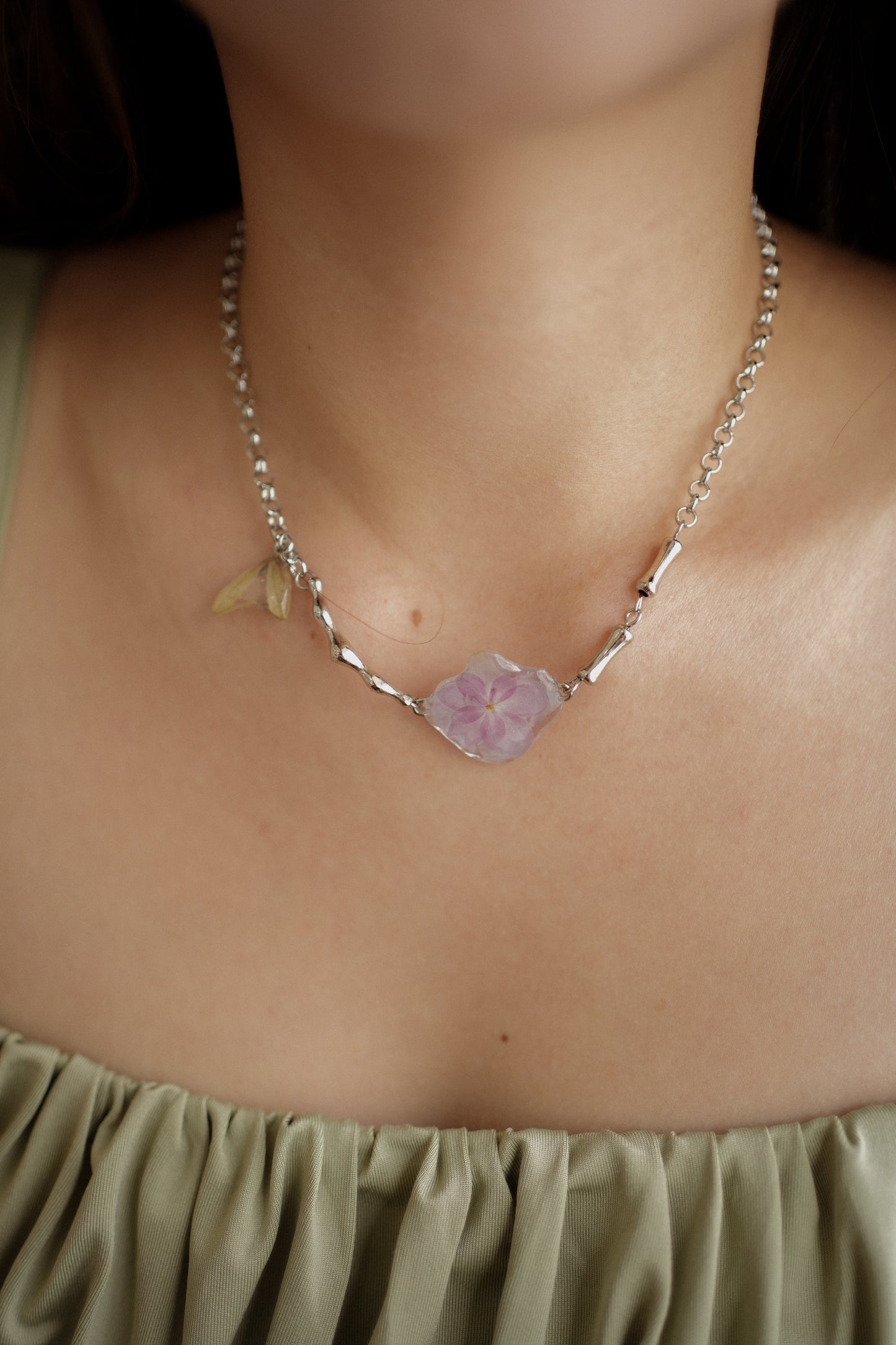 Lavender Leafy Hydrangea Necklace