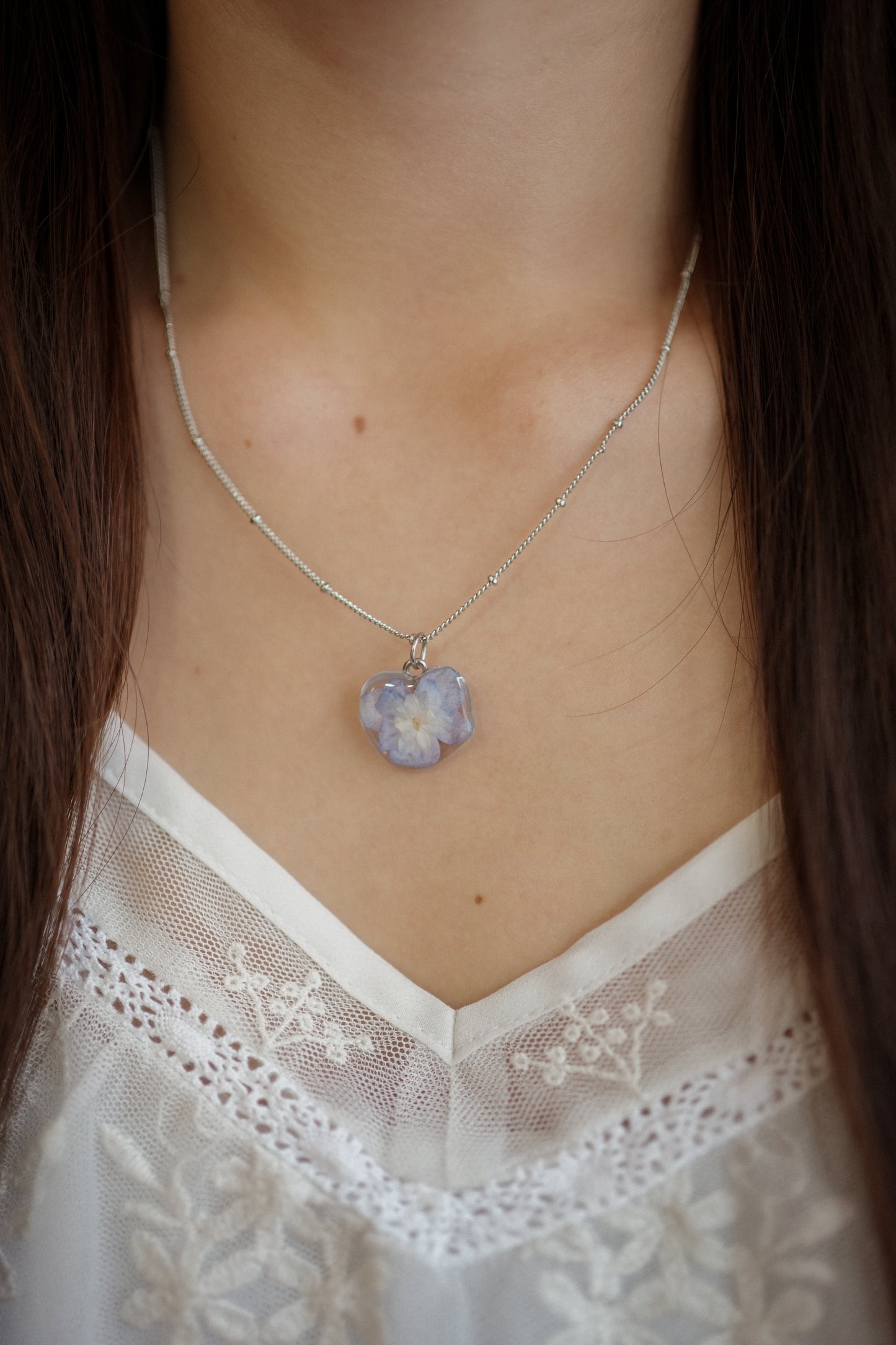 Blue Solo Hydrangea Necklace