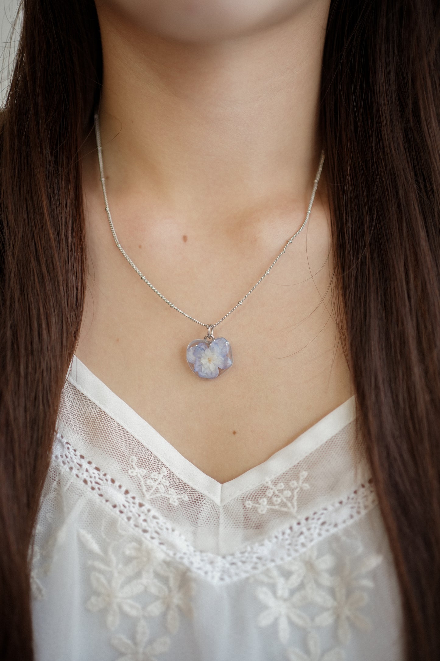 Blue Solo Hydrangea Necklace