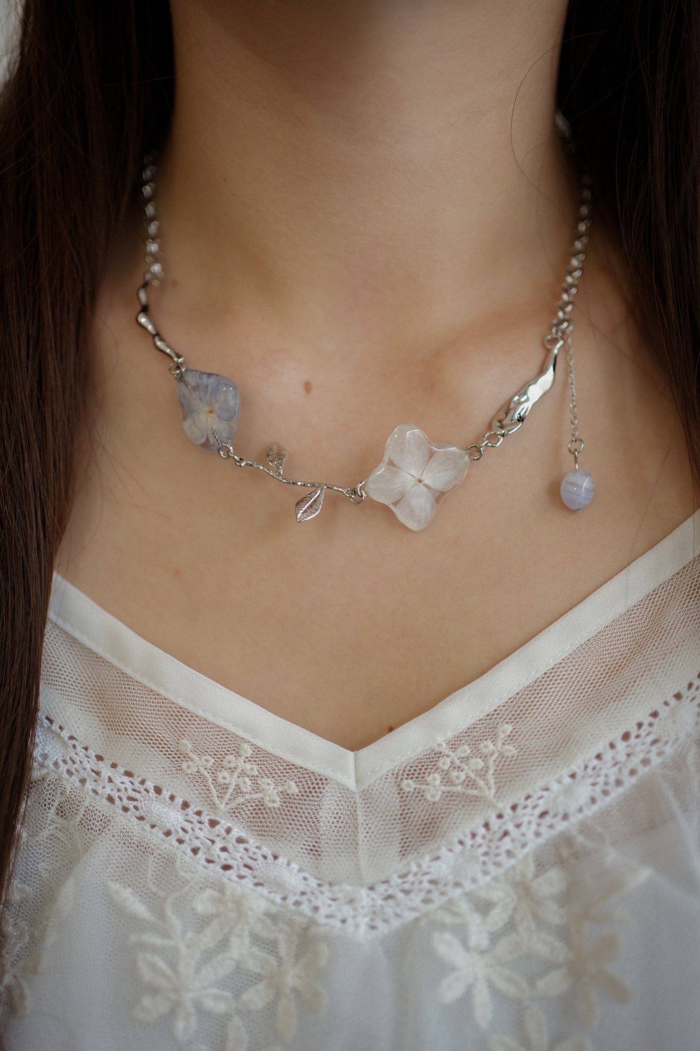 Abounding Hydrangeas Agate Necklace